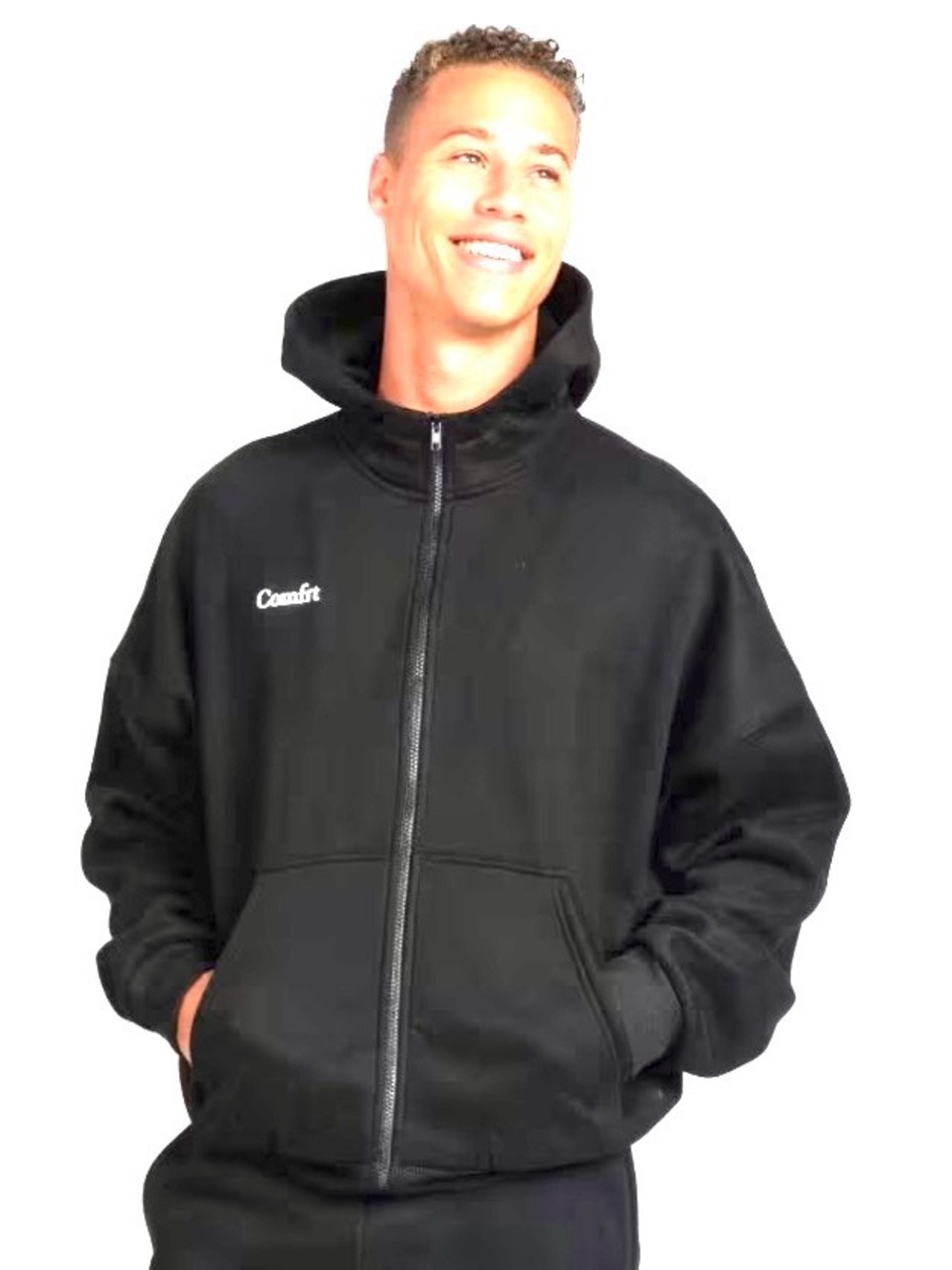 Comfrt Cloud Zip Hoodie in Midnight Black . Comfrt’s Most Oversized fit hoodie